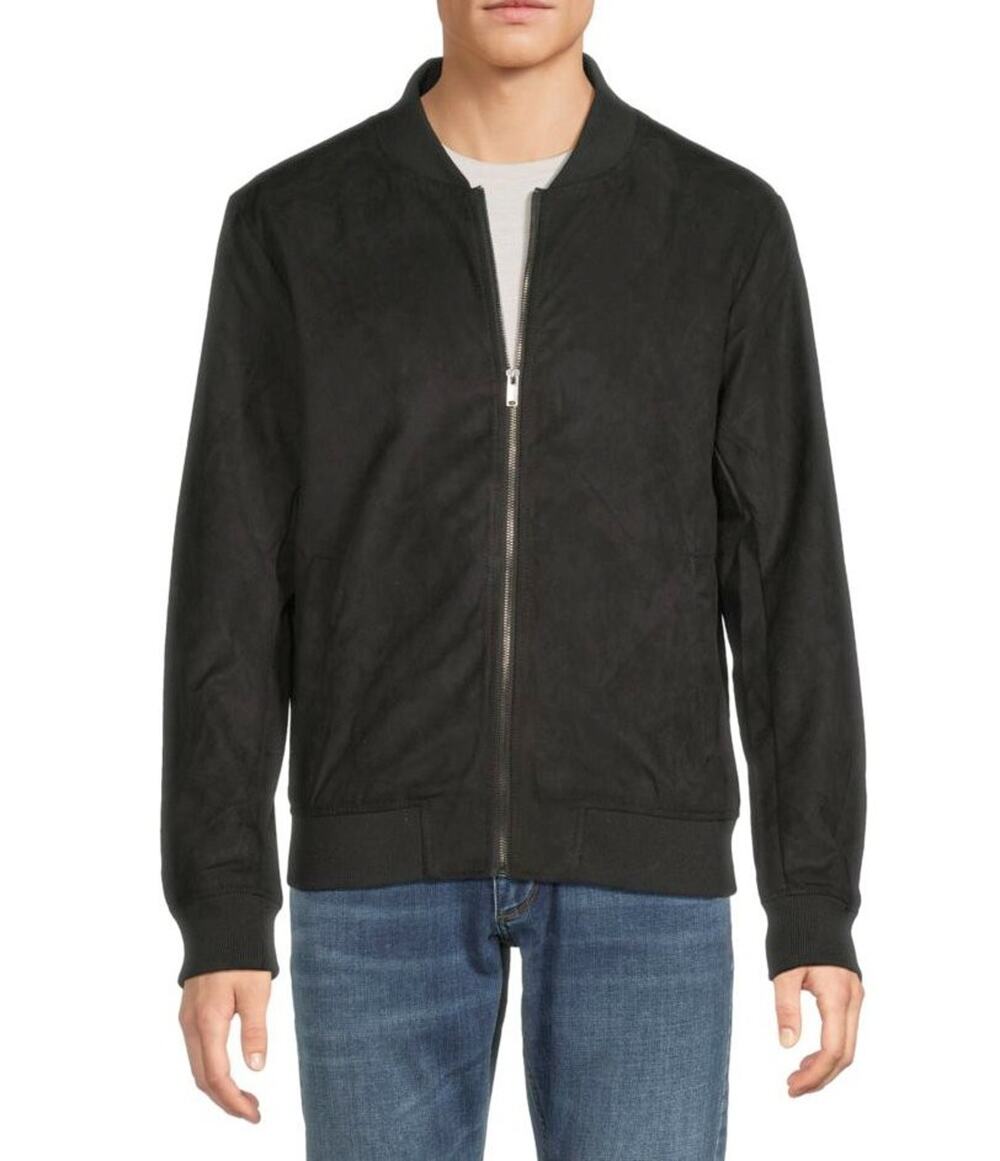 $275 NWT Slate & Stone Faux Suede Black Baseball Collar Bomber Jacket Size XXL